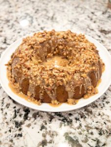 Keto Pumpkin Spice Rum Cake With Pecan Cream Cheese Glaze